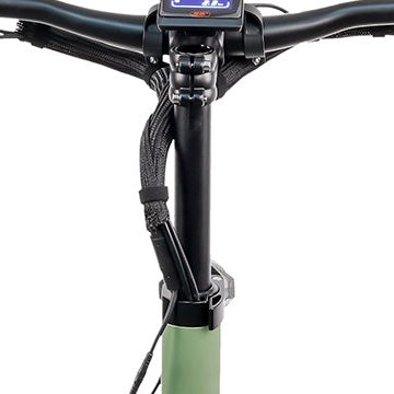 The cable bundle running down the stem of the Cruiser V2, held by a strap